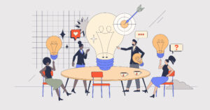 Illustration mit Figuren, die um einen Besprechungstisch sitzen
